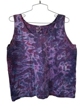 Vintage 90s Cal Cru Tie-Dye Purple Scoop Neck Tank Made in USA Size L